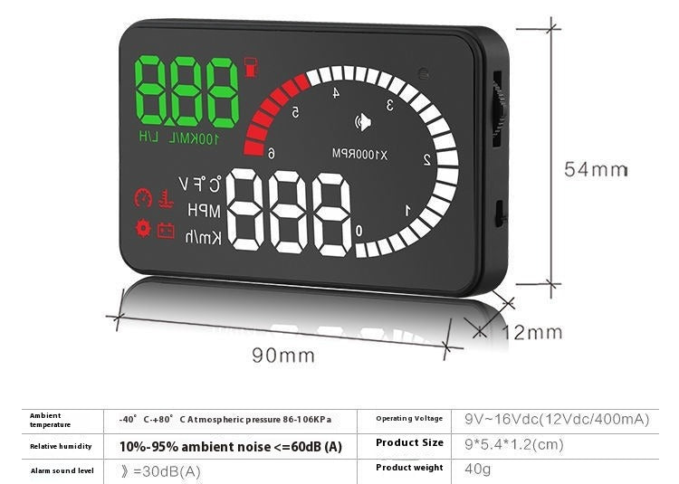 Car Mounted HUD Head Up Display Fuel Consumption Voltage Projector
