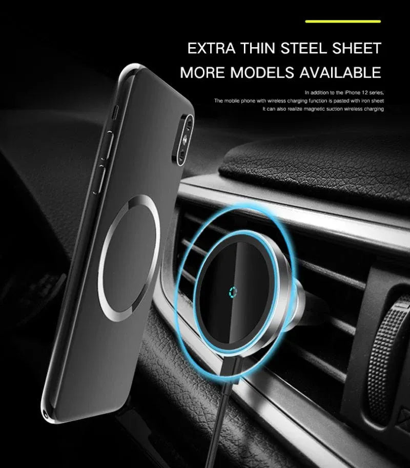 15W Magnetic Wireless Car Charger – Fast Charging Car Phone Mount for iPhone & Android