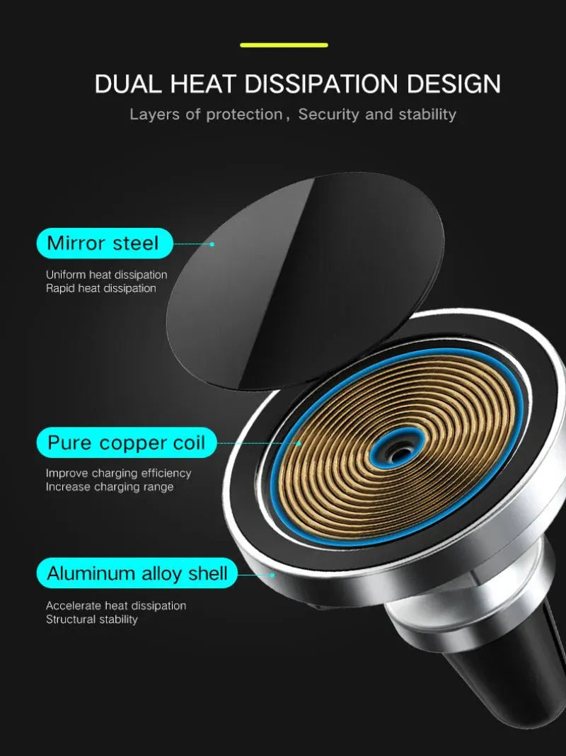 15W Magnetic Wireless Car Charger – Fast Charging Car Phone Mount for iPhone & Android