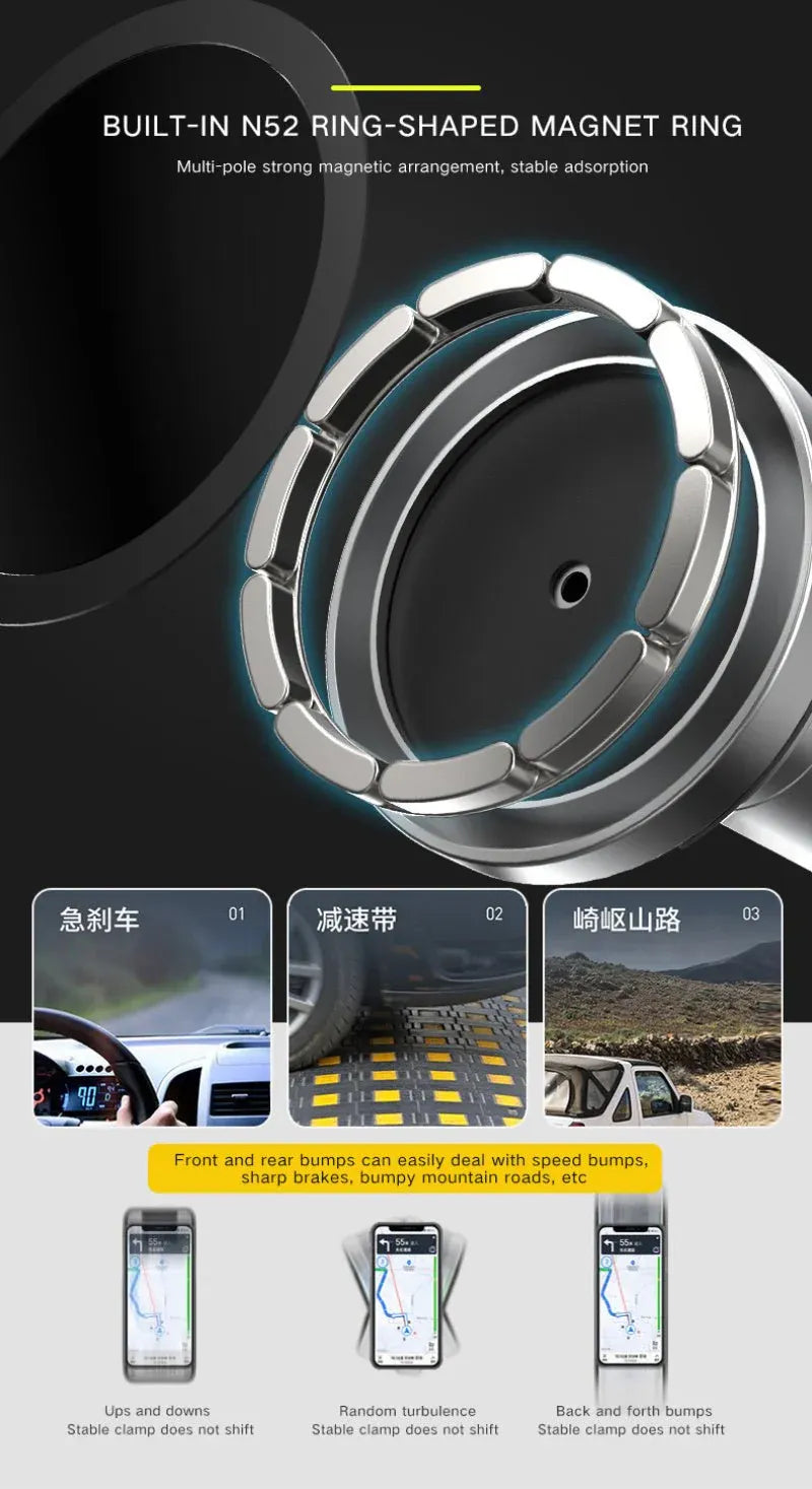 15W Magnetic Wireless Car Charger – Fast Charging Car Phone Mount for iPhone & Android